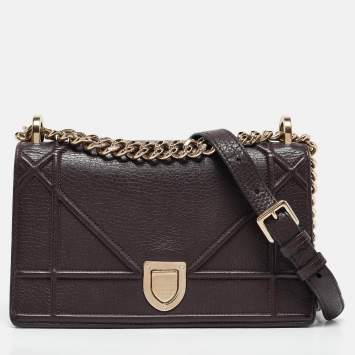 Pre Owned Dior Burgundy Leather Small Diorama Shoulder Bag