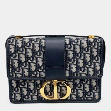 Pre Owned Dior Navy Blue Fabric Oblique 30 Montaign Bag