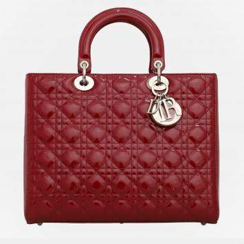 Pre Owned Dior Red Patent Leather Large Lady Dior Tote Bag