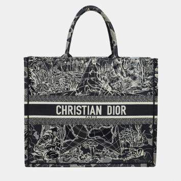 Pre Owned Christian Dior Canvas Embroidered Large Around The World Book Tote