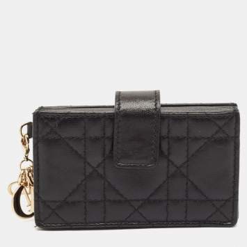 Pre Owned Dior Black Cannage Leather Lady Dior 5 Gusset Card Holder