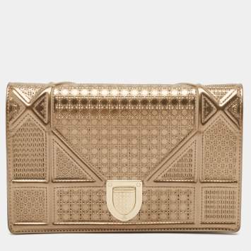 Pre Owned Dior Gold Leather Diorama Wallet on Chain