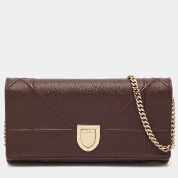 Pre Owned Dior Burgundy Leather Diorama Chain Clutch