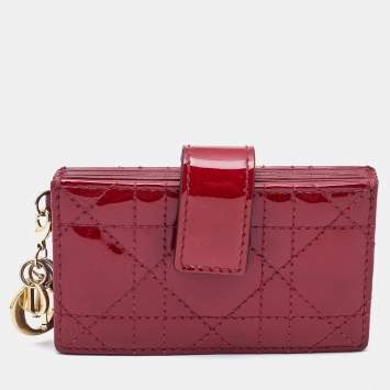 Pre Owned Dior Red Cannage Patent Leather Lady Dior 5 Gusset Card Holder