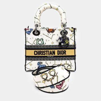 Pre Owned Dior Multicolor Fabric Medium Lady D-Lite ToteBag