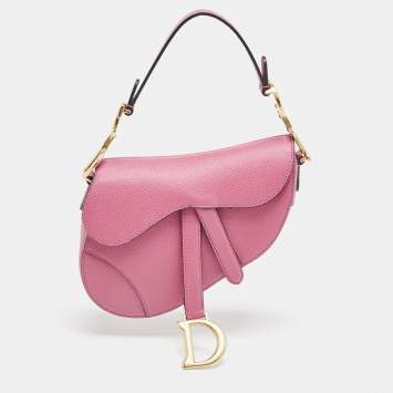 Pre Owned Dior Dark Pink Leather Mini Saddle Bag