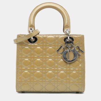 Pre Owned Dior Brown Medium Patent Cannage Lady Dior Bag