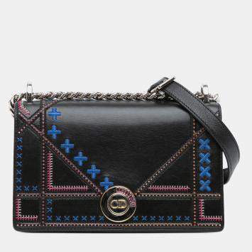 Pre Owned Dior Black Medium Calfskin Stitch Diorama Flap Bag