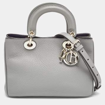Pre Owned Dior Grey Leather Mini Diorissimo Tote
