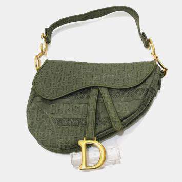 Pre Owned Dior Khaki Canvas Oblique Saddle Shoulder Bag