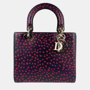Pre Owned Dior Navy, Red Leather Lady Dior Tote Bag