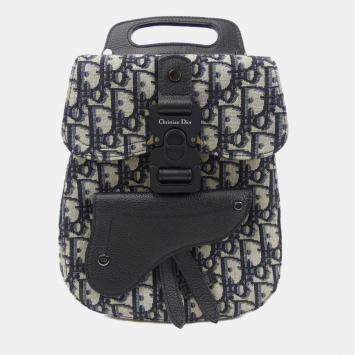 Pre Owned Dior Navy Blue Canvas Saddle Backpack