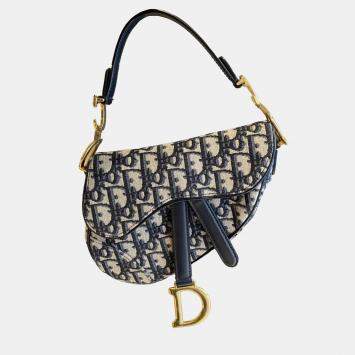 Pre Owned Dior Saddle Bag Blue Oblique Jacquard
