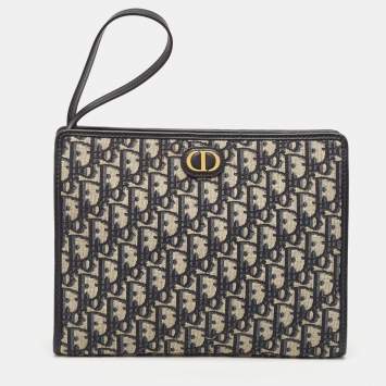 Pre Owned Dior Navy Blue Oblique Jacquard Canvas 30 Montaigne Pouch