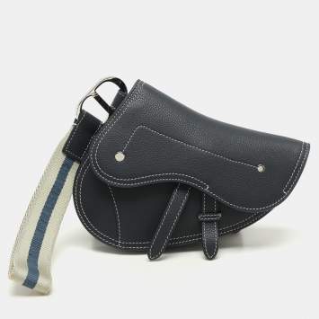 Dior Blue Leather Saddle Pouch Clutch