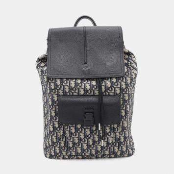 Dior Navy Black Leather Canvas Oblique Backpack