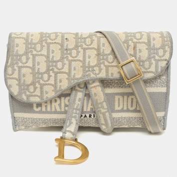Pre Owned Dior Grey/White Oblique Canvas Saddle Belt Bag