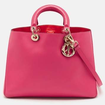 Pre Owned Dior Pink Leather Large Diorissimo Shopper Tote