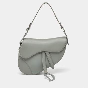 Pre Owned Dior Grey Leather Saddle Bag