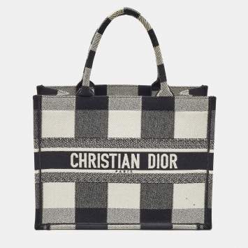Pre Owned Dior Black/White Check'N'Dior Canvas Medium Book Tote