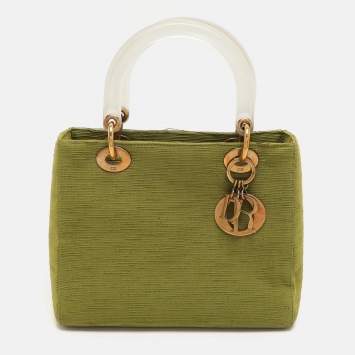 Pre Owned Dior Green Fabric Medium Vintage Lady Dior Tote