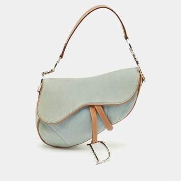 Pre Owned Dior Blue/Tan Denim Saddle Bag