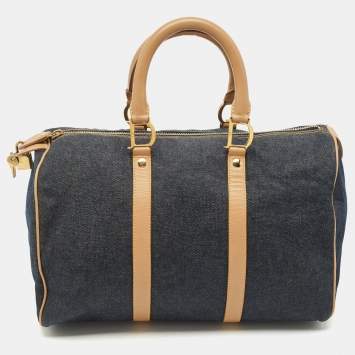 Pre Owned Dior Dark Blue Denim and Leather Boston Bag