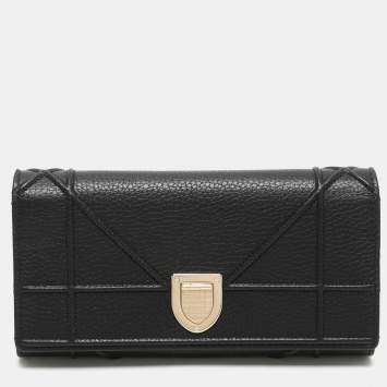 Dior Black Leather Diorama Wallet on Chain