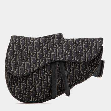 Pre Owned Dior Black Oblique Canvas Saddle Crossbody