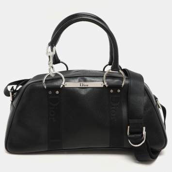 Pre Owned Dior Black Leather Crytal Hook Bowling Bag