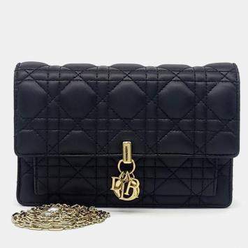 Pre Owned Dior Black Leather Miss Dior Chain Pouch