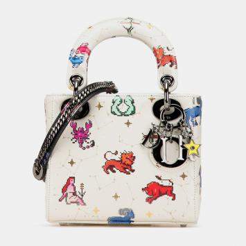 Pre Owned Dior White Calfskin Mini Pixel Zodiac Lady Dior