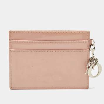 مملوكة مسبقًا Dior Pink Cannage Patent Leather Lady Dior Card Holder