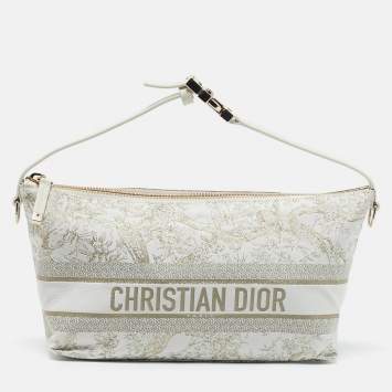 Pre Owned Dior White Fabric Toile de Jouy Medium Travel Nomad Pouch