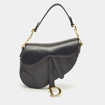 Pre Owned Dior Black Leather Mini Saddle Bag