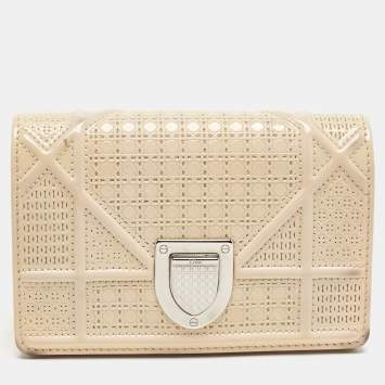 Pre Owned Dior Pink Microcannage Patent Leather Diorama Pouch