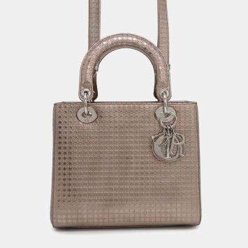 Dior Metallic Pink Leather Lady Dior 2Waybag  Medium Size