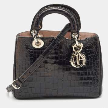 Dior Black Crocodile Mini Diorissimo Tote