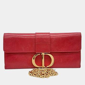 Dior Red Leather 30 Montaine Chain Clutch and Crossbody bag