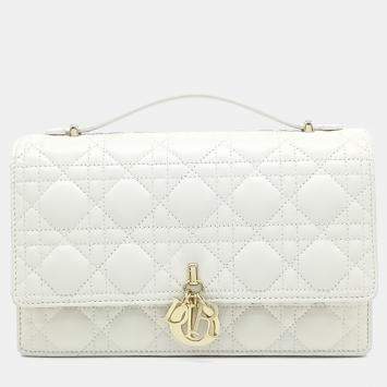 Pre Owned Dior White Leather Miss Dior Top Handle Clutch and Crossbody Bag