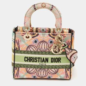 Pre Owned Dior Multicolor Embroidered Canvas Medium Lady D-Lite Tote