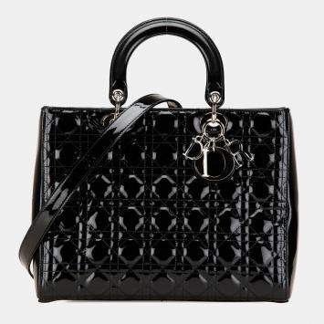 Pre Owned Dior Black Large Patent Cannage Lady Dior