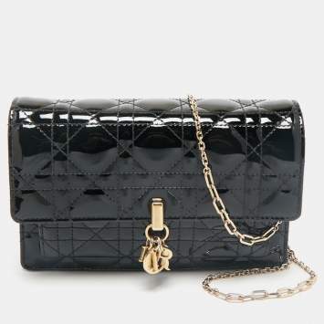 مملوكة مسبقًا Dior Black Cannage Patent Leather My Dior Daily Chain Pouch
