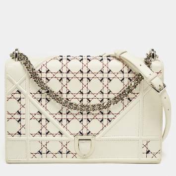 Pre Owned Dior Off White Cannage Stitched Leather Large Diorama Flap Shoulder Bag