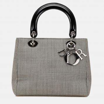 Pre Owned Dior Grey Medium Canvas Houndstooth Lady Dior