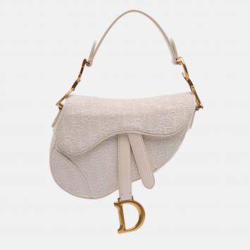مملوكة مسبقًا Dior White Mini Oblique Canvas Saddle Bag