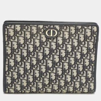 Pre Owned Dior Navy Blue Oblique Jacquard Canvas 30 Montaigne Dea Pouch