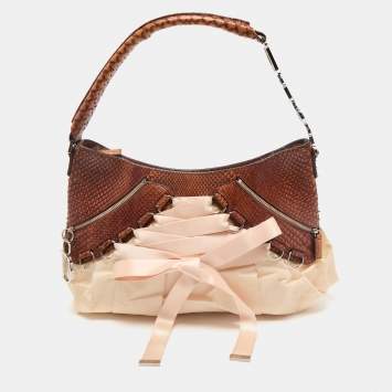 Dior Brown/Peach Fabric and Python Ballet Hobo