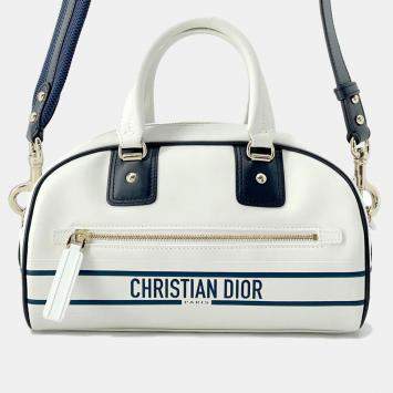 Pre Owned Dior White/Navy Leather Rubber Small Vibe Bowling Bag 