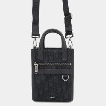 Pre Owned Dior Black Jacquard Calf Leather Mini Safari North South Tote Bag 